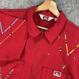 Vintage Ben Davis Shirt Mens XL Red Beaded Geometric 1/2 Zip Twill Made USA
